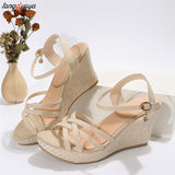Buckle Wedge Sandals for Women Summer 2024 Platform Open Toe Sandals Woman Thick Sole Roman Gladiator Sandalias