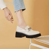 Loafers Women of Shoes PU Platform Shoes Round Toe Metal Chain Slip-on Ladies 2023 Women's Shoes Summer Shoes