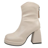 Chunky Platform Ankle Boots for Women Fashion Zipper High Heels Short Booties Woman Pu Leather Autumn Winter