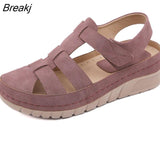 Hollow Sandals Women's Wedge Thick Bottom 2023 Summer New Round Toe Retro Roman Shoes Premium Orthopedics Women's