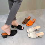 Breakj New Women's Shoes Fashion Word Drag Coarse And Knitted Wool High Heel Square Cool