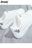 Women Shoes Spring White Comfortable Sneakers Breathable Flats Lace-up Flower Woman Casual Zapatillas Mujer Baskets Femme