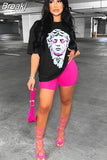 Fashion Print 2 Two Piece Sets Women Streetwear Outfits 2023 Summer Y2K Short Sleeve Tshirt+Biker Shorts Sets