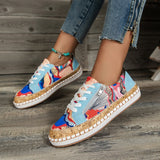 Women Sneakers Fashion Lady Vulcanized Shoes Floral Printed Lace Up Female Flat Shoes Women Loafers Non Slip Casual Shoes