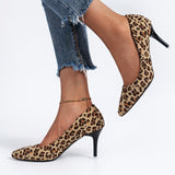Women's Leopard Print Slip-On Stiletto Heels Non-Slip and Versatile Outdoor Shoes Thin High Heel Sexy
