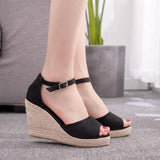 Cm Wedges Straw High-Heel Sandals Bohemian Style Fish Mouth Sandals Small Size Womens Shoe Concise Comfort High Heels