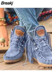 Women Ankle Boots Ladies Suede Shoes Tassel Single Boots Pop Tide Silp-on Boho Boots Women Flat Shoes Cowboy Shoes Short