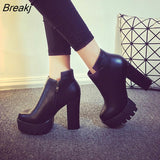 New Women's Side Zipper Ankle Boots Platform Thick High Heel 10/12 Cm Ladies Boots Winter Woman Shoes Black