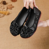 Layer Cowhide Summer New Soft Bottom Beef Tendon Bottom Women's Shoes Ethnic Wind Flower Leather Single Shoes Middle-Aged And Elderly Mother