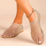 Breakj Drill Mesh Sandals Women 2025 Summer New Comfortable Foot Size Lady Flat