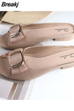 Ladies Sandals Summer Half Slippers Women's Fashion Square Buckle Casual Thick Heel Outer Wear Flat Sandals Slip on
