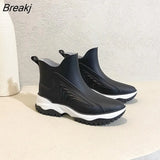 Women Rainboots Slip-on Waterproof Girls Ankle Boots PVC Anti-Slip Spring Autumn Rain Shoes Platform Woman Fishing Rubber