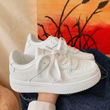 Breakj White Shoes 2025 Spring And Autumn New Thick-Soled Pure White Round Head Shoes Students Tied Casual
