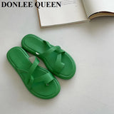 Wedge Slippers Female Slide Women Casual Flip Flops Brand Sandal 2023 Luxury Soft Flat Beach Shoes Green Sandalias