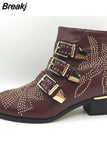 Women's Ankle Boots Rivet Flower Susanna Studded Cowboy Boots High Quality Genuine Leather Luxury Shoes Ladies Botines
