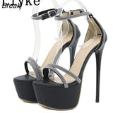 Sexy Crystal Narrow Band Open Toe Platform Sandals Women Stiletto Party Wedding Stripper Shoes Summer Extreme High