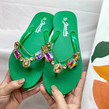 Breakj Summer New Water Drill Small Tail Flip-Flops Women Wearing Flat-Bottomed Beach Vacation Casual Foot