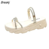 New Fashion Beaded Solid Color Women Sandals Beaded Thick Sole Flat Strap Summer Modern Slippers Student Ladies
