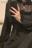 Black Y2k Dress Women 2023 Autumn Casual Lace Long Sleeve One Piece Dress Korean Evening Party Elegant Midi Dress
