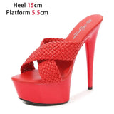 Size Platform High Heels Summer Fashion Outdoor Slippers Women Party Shoes High-Quality T-Runway Weave Sandals Mules