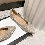 Size Women's Flat Shoes 2024 New Rhinestone Pointed Toe Party Bride Wedding Shoes Fashion Loafers Female Slip on Boat