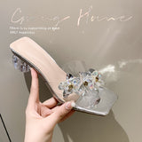 Slippers High Heels Crystal Sandals Women Summer New Pvc Woman Open Toe Slip on Strange Style Heeled Sandals