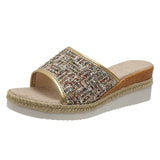 2023 New Fashion Striped Platform Slippers Women Summer Canvas Wedge Sandals Woman Plus Size Non Slip Casual