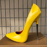 Women Red Inside Pumps 16cm Extreme Metal High Heels Black Sexy Pointy Toe Stilettos Man Fetish Model Club