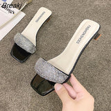 Women's Slippers Europe and The United States New Summer Fashion Rhinestone Low-heeled Shoes Low-top Slippers Female Flip