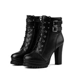 Women Autumn Ankle Boots Sexy Office High Heels Platform Boots Round Toe Leather Booties Black Pumps Ladies Party Shoes New