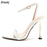 Ankle Strap Green Women's High Heels 11CM Sandals Pointed Toe Female Party Shoes Sandalias de