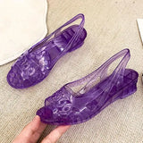 2023 Pvc Plastic Sandals for Women Purple Footwear Open Toe Ladies Shoes with Medium Heels Jelly Asian Size Vip Sale F