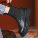 Spring Autumn Women's Chelsea Boots Round Head Platform Women's Boots Slip on Short Boots Flat Heel Women's Ankle