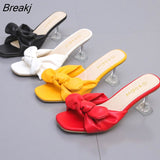 Women Shoes High Heeled Slippers Thick Bow Mules Elegant Butterfly Knot Cut Out Slides Ytmtloy Summer Zapatillas Mujer