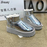 Style Snow Boots Winter Plush Short Boots Women's Waterproof Natural Plush Ankle Boots Plush Lined Ankle Warm Flat