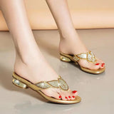 Women's Shoes 2024 New Rhinestone Sandals Women's Soft Leather Bottom Flip-flops Korean Version Beach