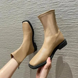 Women's Shoes White Ankle Boots Boots-Women Zipper Flat Heel Fashion Low 2023 Autumn Rock Rubber Leather Ladies Rome PU