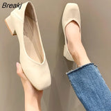 Fashion Exquisite Ladies Beautiful Solid Color Shallow Mouth Thick Heel Soft Sole Pointed Toe Heel Shoes Ladies High