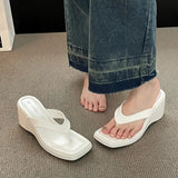 Square Toe Wedge Flip Flops Women Korean Style Clip Toe Platform Sandals Woman Summer 2023 Outdoor Non Slip Beach