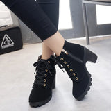 New High Heel Thick Heel Casual Women's Boots Platform Ankle Boots Round Head Side Zipper Lace Ankle