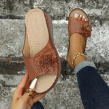 Flower Wedge Sandals Women 2023 Summer PU Leather Platform Slippers Woman Plus Size 43 Comfortable Beach Shoes Flip