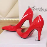 Patent Leather High Heels 10 Cm Thin Heels White Dress Party Pumps 2023 Autumn New Fashion Single Shoe Elegant Womens