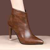 Snake Pattern Womens High Heel Ankle Boots 2023 Pointed Toe Sexy Stiletto Boots Woman Zipper Pu Leather Pumps