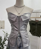 Real Shooting Hottie Retro Tender With Chest Pad Wrapped Bra Zipper Design Smear Bra Vest Short Sleeveless Top
