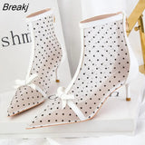 Women's Korean-Style Sexy Fashion Pointed Mesh Polka Dot Breathable Hollow Bow Stiletto Ankle Boot Party Summer Casual for