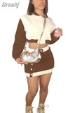 Winter Fall Outfits Women Patchwork Baseball Coat + Mini Skirts Sets 2 Piece Sets Womens Outfit Casual Streetwear