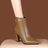 Winter New Fashion Pointed Back Zipper Naked Boots for Women's Versatile Comfortable Solid Color Fashion Boots for
