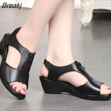 New Black Solid Women Sandals Summer Pumps Shoes Casual Wedges Zipper High Heels Platform Female Sandals Plus Size