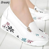 New Women's Genuine Leather Platform Shoes Wedges White Lady Casual Shoes Swing Mother Shoes Size