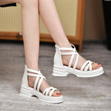 Breakj Spring And Summer New Thick-Soled Roman Sandals Women Zipper Coarse Heel Toe Fashion Casual